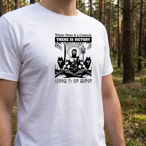 Футболка з принтом There is victory кулір шовкографія біла — фото 3