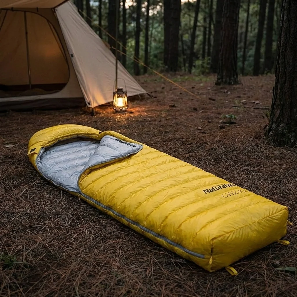 Спальник з натуральним пухом Naturehike CWZ400 NH19W400-Z, (7°C), p-р L, жовтий