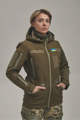 Зимова утеплена жіноча FS куртка-трансформер Soft Shell 2в1, хакі — фото 4