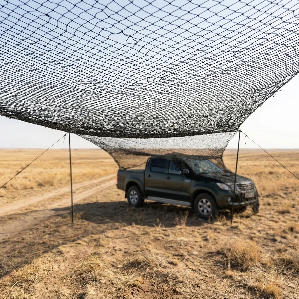 Антидронова сітка (6×25 м) вічко 50 мм, нитка 1,8 мм, чорна міцна сітка для захисту техніки та позицій