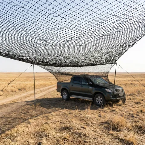 Антидронова сітка (6×25 м) вічко 50 мм, нитка 1,8 мм, чорна міцна сітка для захисту техніки та позицій