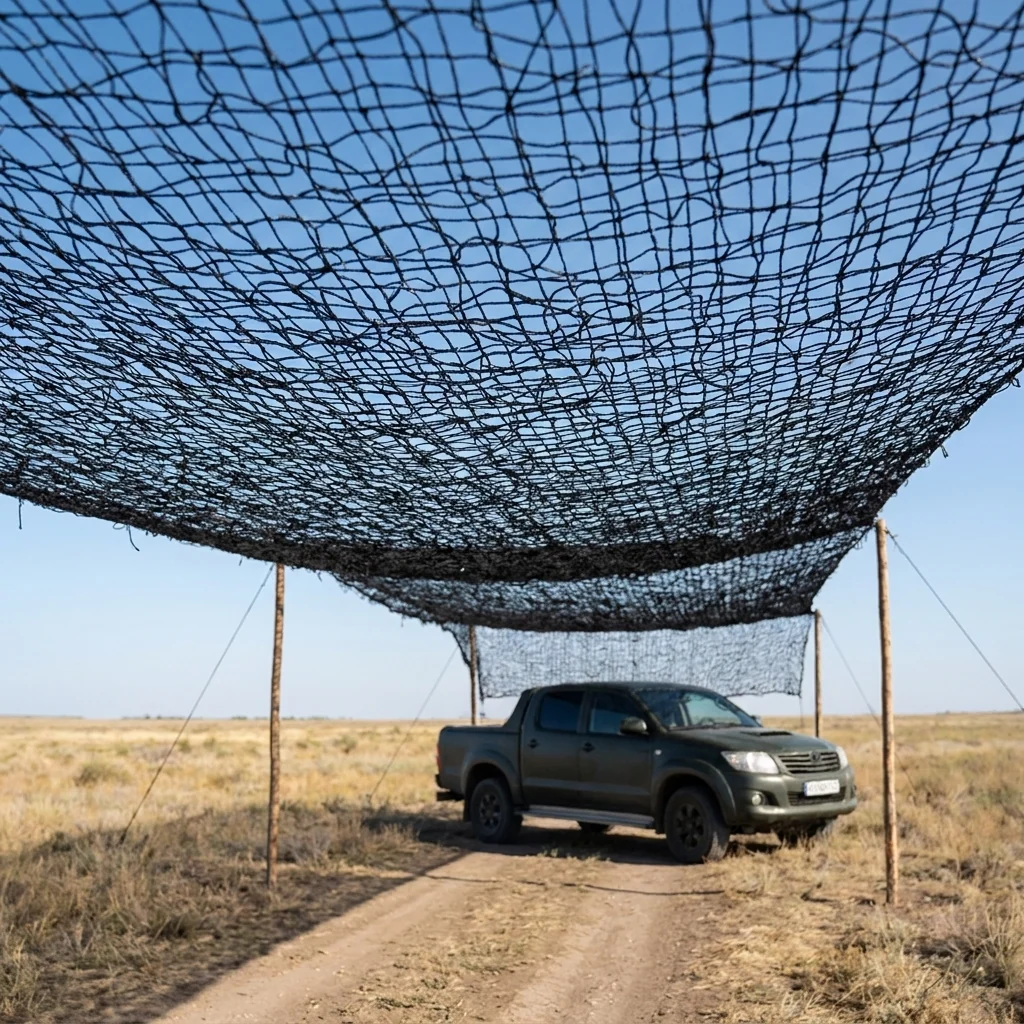Антидронова сітка (6×20 м) вічко 50 мм, нитка 1,8 мм, чорна міцна сітка для захисту техніки та позицій