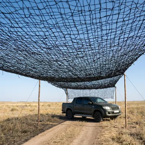 Антидронова сітка (6×20 м) вічко 50 мм, нитка 1,8 мм, чорна міцна сітка для захисту техніки та позицій