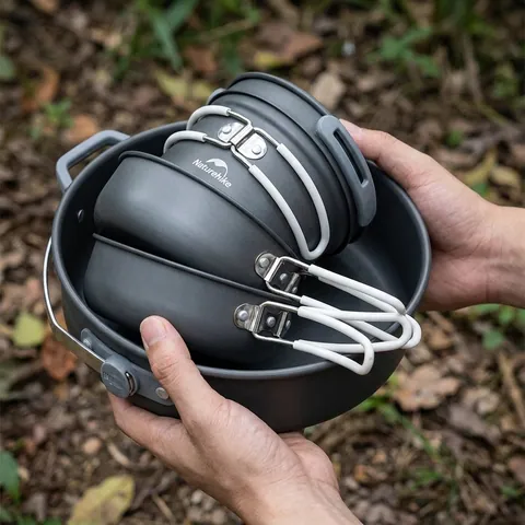 Набір посуду (2 каструлі, 2 кришки) Naturehike NH18T018-G, алюміній — фото 3