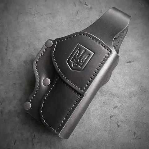 Шкіряна кобура поясна під HK VP9 | чорна з гербом України — фото 2