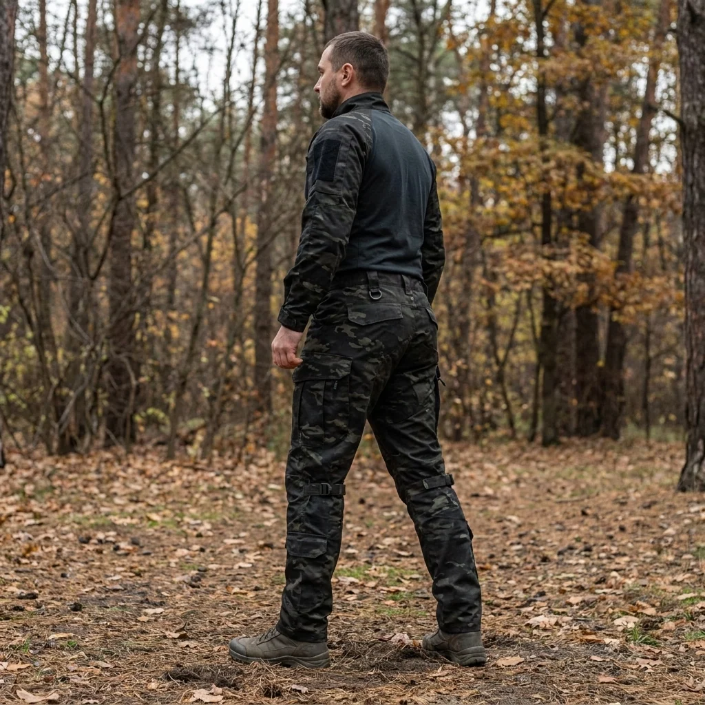 Тактичні штани UA Twill Black Multicam з посиленими колінами та 8 кишенями