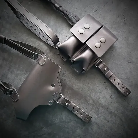 Шкіряна оперативна кобура під Glock 17 | із двома магазинами| чорна — фото 2