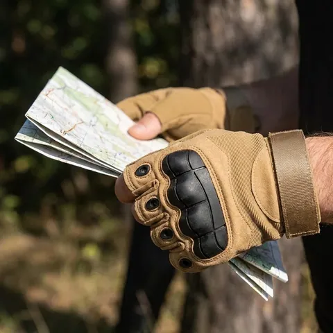 Безпалі каучукові рукавиці койот з кісточками Outdoor Tactics — фото 3