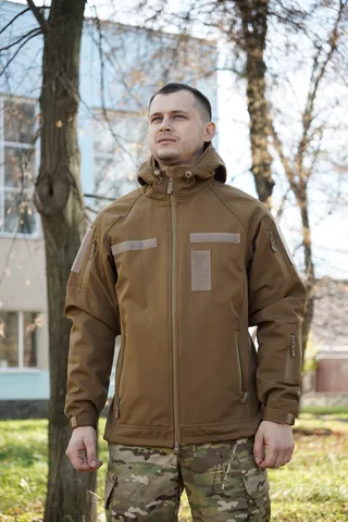 Куртка Windproof Softshell вітрозахисна (койот), водостійка, фліс 320 г/м² — фото 11
