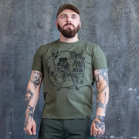 Футболка з принтом Rock n Roll кулір шовкографія хакі — фото 10