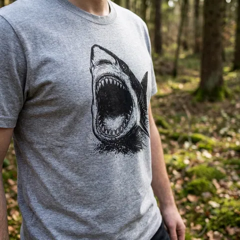 Футболка з принтом Shark кулір шовкографія меланж сіра S — фото 3