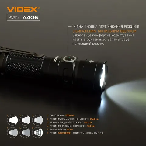 Портативний світлодіодний ліхтарик VIDEX VLF-A406 4000Lm 6500K — фото 6