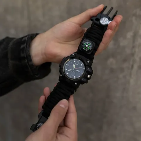 Чоловічий водостійкий тактичний годинник Besta Life Pro AllBlack з компасом — фото 5