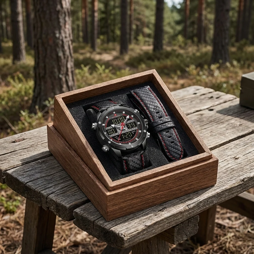Чоловічий тактичний годинник Naviforce Set Present подарунковий набір, 2 ремінці
