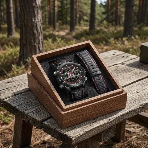 Чоловічий тактичний годинник Naviforce Set Present подарунковий набір, 2 ремінці