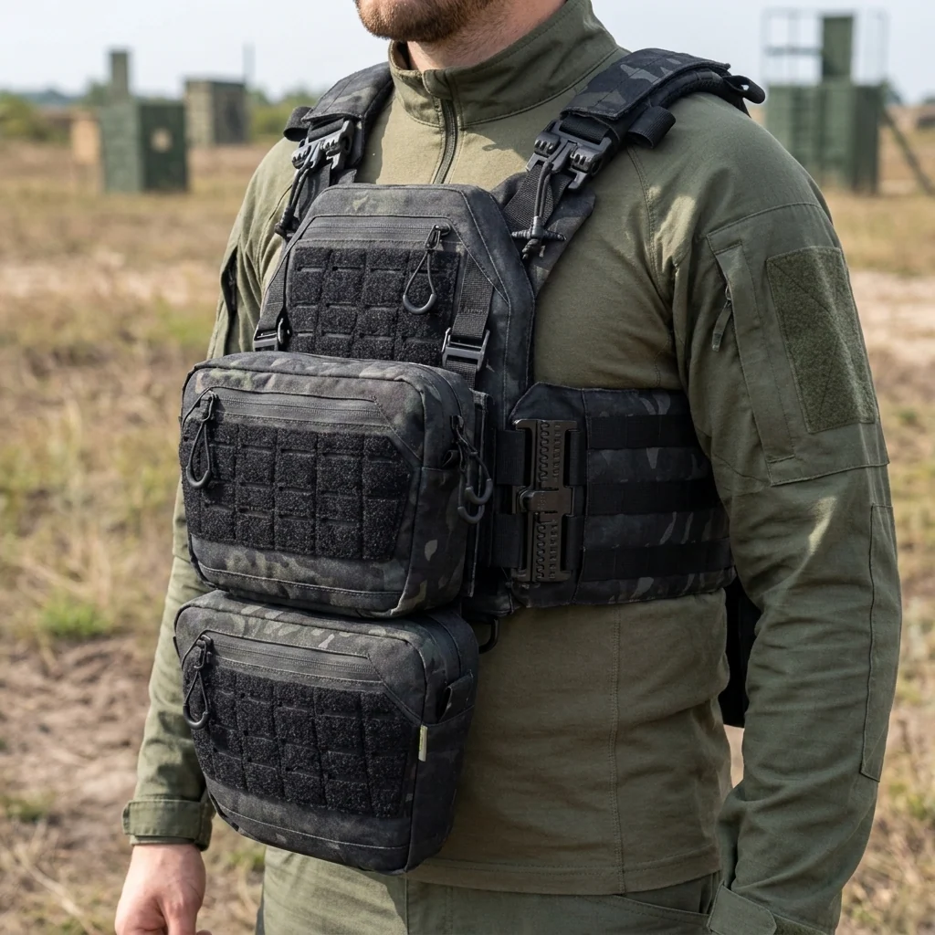 Комплект плитоноска Kiborg Gen.2 + 2 підсумки з балістичним захистом 2 класу — Чорний Мультикам