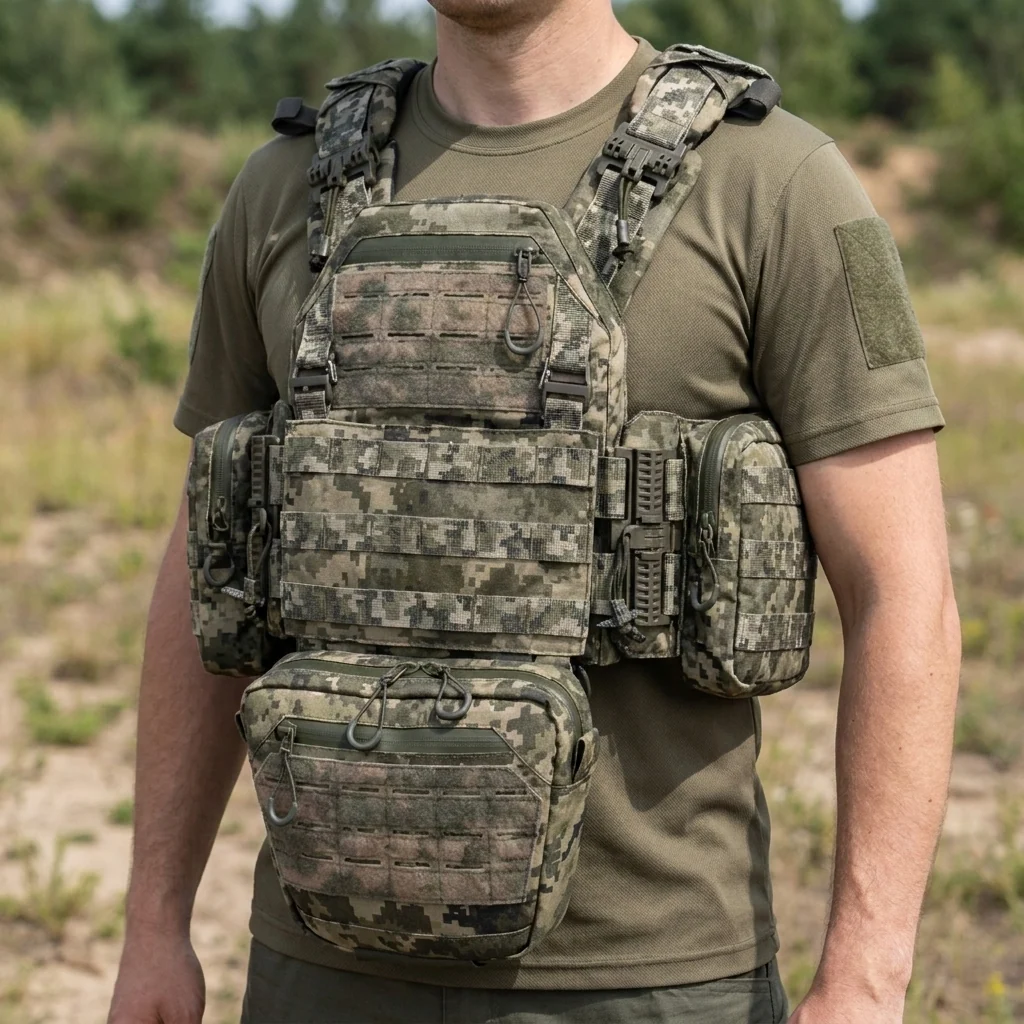 Комплект Плитоноска Kiborg GU Gen.2 з двома підсумками та захистом 1 класу Піксель