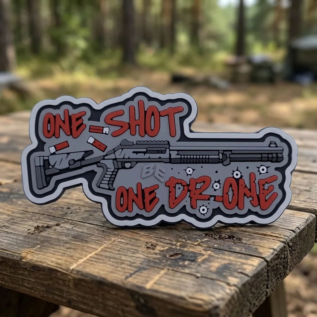 ПВХ Патч (шеврон) «One Shot - One Drone» (сірий)