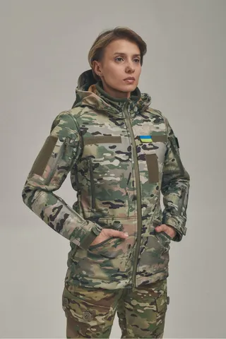 Зимова утеплена жіноча FS куртка-трансформер Soft Shell 2в1, мультикам — фото 4