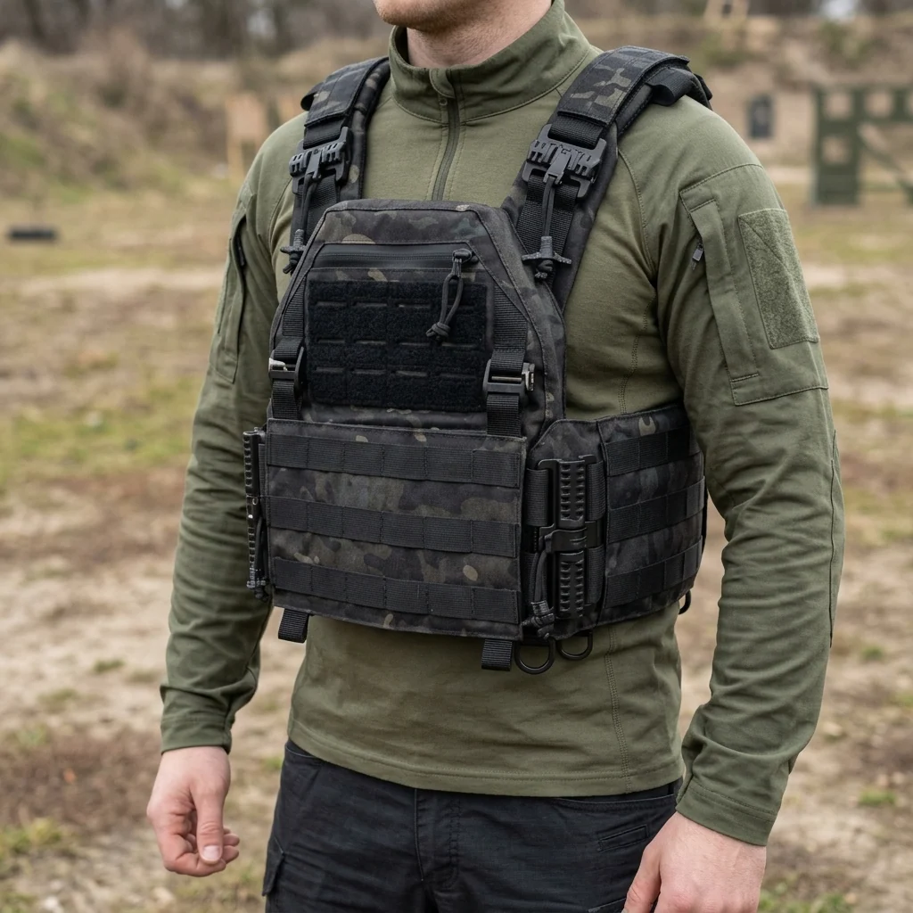 Комплект бронезахисту Kiborg GU gen.2 + плити NIJ IV + пакети Militex 2 класу — Чорний Мультикам