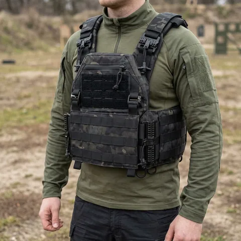 Комплект бронезахисту Kiborg GU gen.2 + плити NIJ IV + пакети Militex 2 класу — Чорний Мультикам