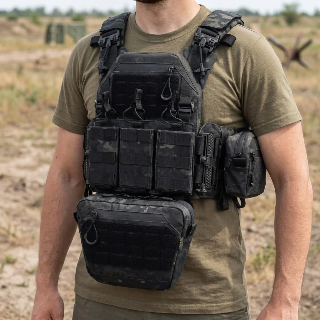 Комплект плитоноска Kiborg GU Gen.2 + 6 підсумків Чорний Мультикам