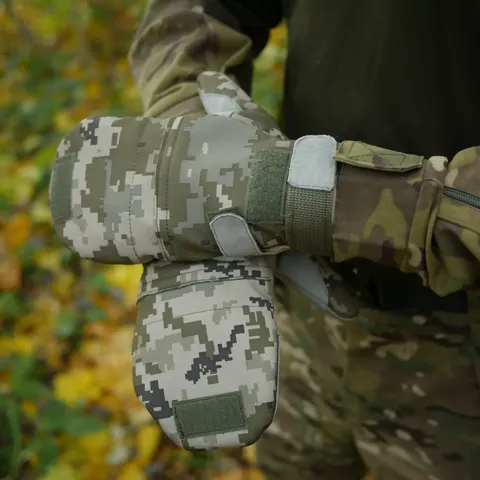 Тактичні утепленні зимові рукавиці Softshell піксель — фото 10