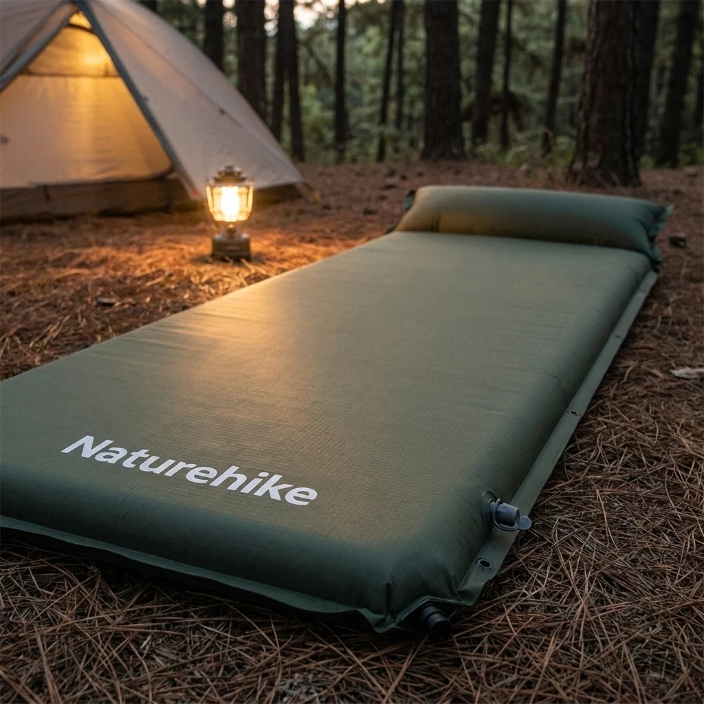 Килимок самонадувний одномісний з подушкою Naturehike CNK2450WS020, 100 мм, темно-зелений