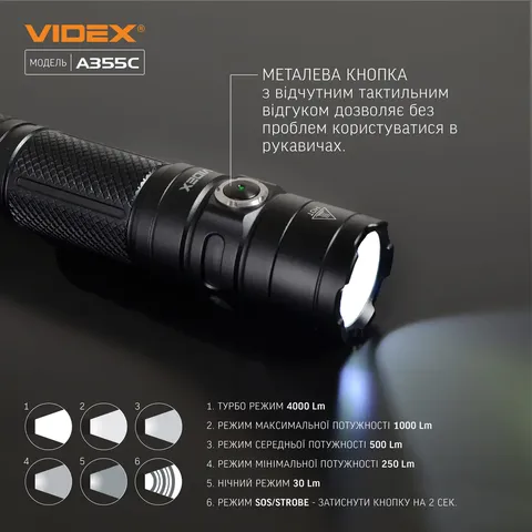 Портативний світлодіодний ліхтарик VIDEX VLF-A355C 4000Lm 5000K — фото 8